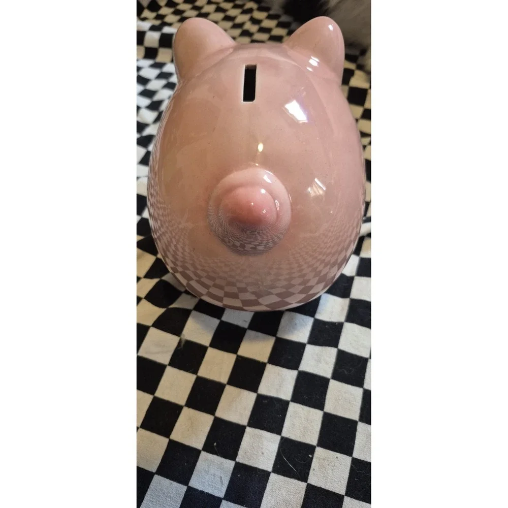Vintage Ceramic Pink Piggy Bank Coin‎ Bank w/ Stopper Cute Decor